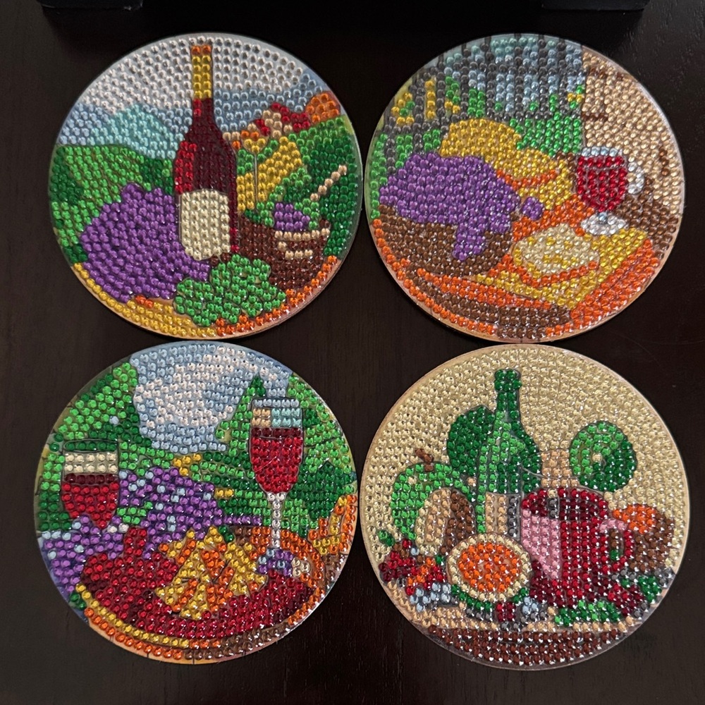 🍷 Handcrafted Wine & Vineyard Diamond Art Coasters– Set of 4